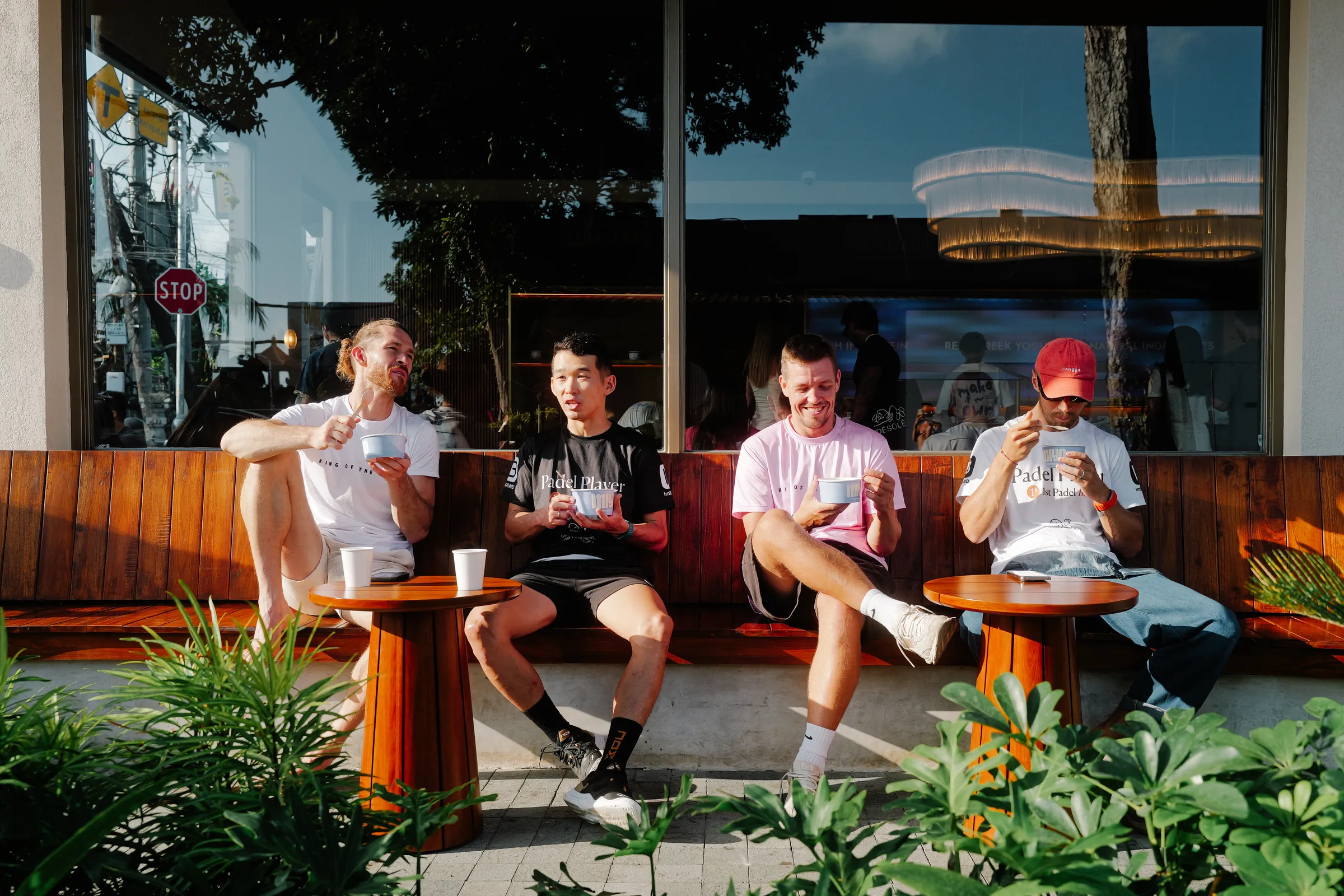 Friends relaxing together at 1st Padel Bali